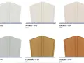 Sei pannelli di porta a soffietto in diverse colorazioni: bianco, avorio, grigio, frassino e ciliegio.