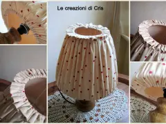 Paralume fai da te stoffa beige a pois rossi, con bordo arricciato. Le creazioni di Cris.