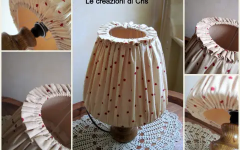 Paralume fai da te stoffa beige a pois rossi, con bordo arricciato. Le creazioni di Cris.