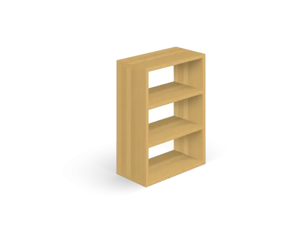 Un mobile a giorno con tre ripiani, ideale per progetti scaffali in legno fai da te.